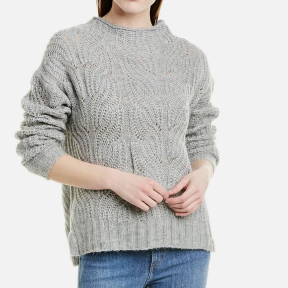J. Crew Pointelle Cable Knit Sweater Medium Gray Mockneck Alpaca Blend Cottage - Picture 11 of 11